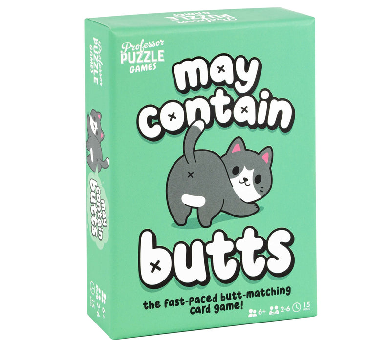 May Contain Butts fast-paced butt-matching card game by Professor Puzzle on green box