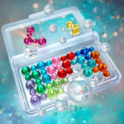 Clear plastic case filled with colorful, transparent bubbles floating around.