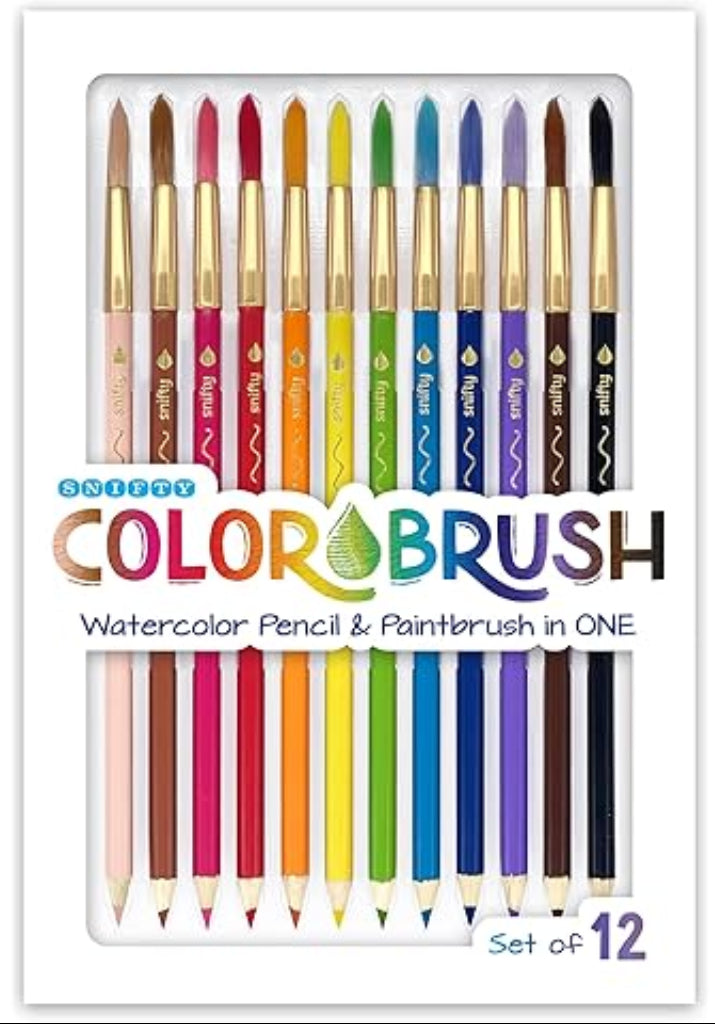 Snifty Color Brush set of 12 watercolor pencils with paintbrush tips on white background