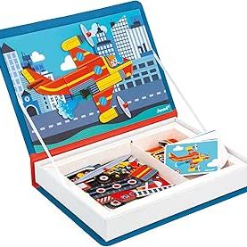 Janod Magneti'Book Firemen magnetic toy book open showing fire truck scene and magnetic pieces