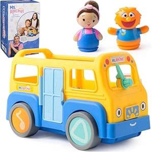 Ms. Rachel Wheels on the Bus toy set with yellow blue bus and character figures