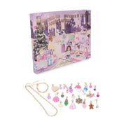 Holiday party fun jewelry advent calendar with bracelet charms and chain displayed below box