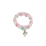 Colorful beaded bracelet with unicorn charm featuring pink blue white beads
