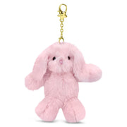 Pink fluffy bunny plush charm with gold chain and star clasp