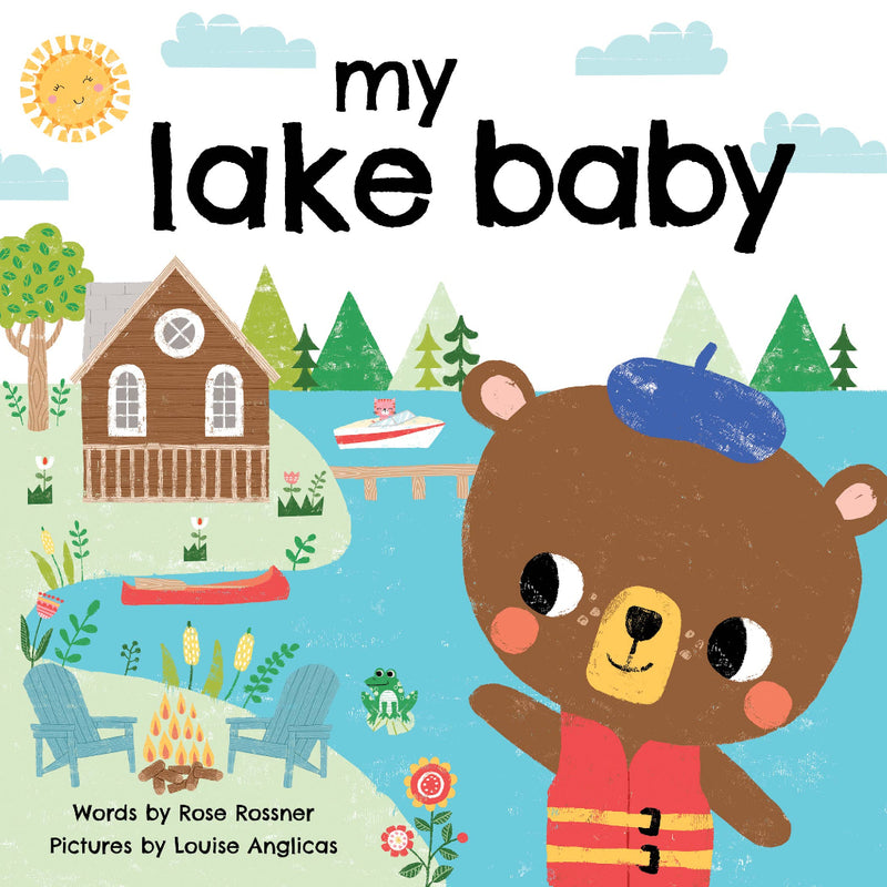 My Lake Baby board book cover featuring a cute illustrated bear in a life jacket