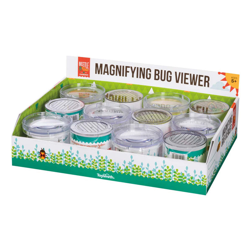 Display box of magnifying bug viewers with clear containers and grid tops