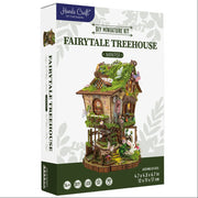 Hands Craft DIY Miniature Kit Fairytale Treehouse MIN701 packaging box with assembled model shown