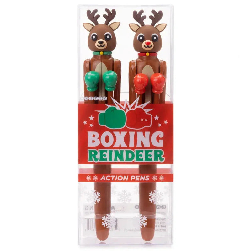 Boxing Reindeer action pens set of two in clear packaging by Snifty