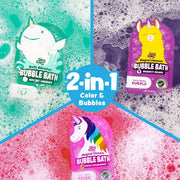 Three Tub Works magical kids bubble bath products with colorful bubbles and character designs
