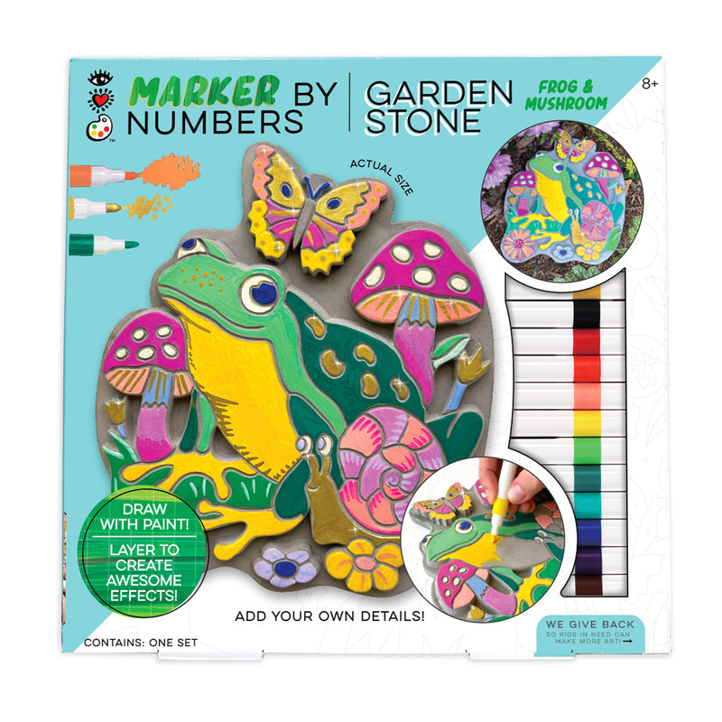 Marker By Numbers Garden Stone craft kit with frog and mushroom design