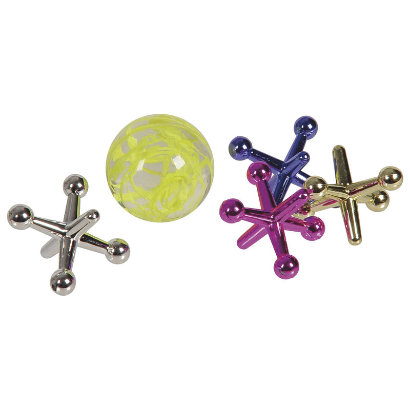 Jumbo Jax colorful metallic jack toys with yellow ball on white background