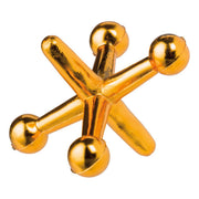 Gold metallic Jumbo Jax game piece with five arms and spherical ends on white background