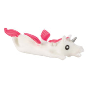White unicorn squishy toy with pink mane and fins on clean background