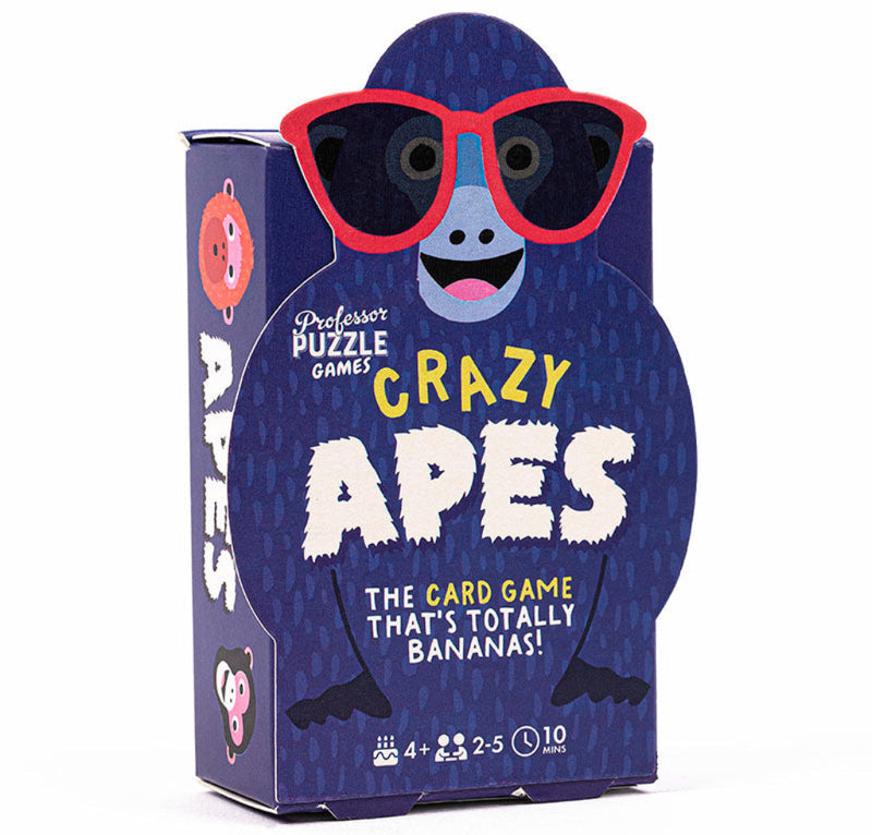 Crazy Apes card game box by Professor Puzzle featuring cartoon ape with red sunglasses