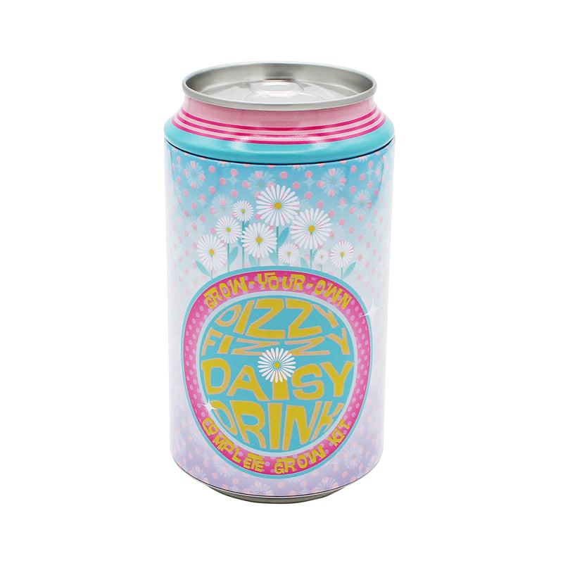 Colorful soda can shaped flower grow kit with daisy design and polka dots