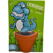 Carnivorous plant grow kit with T-Rex cartoon character and terracotta pot