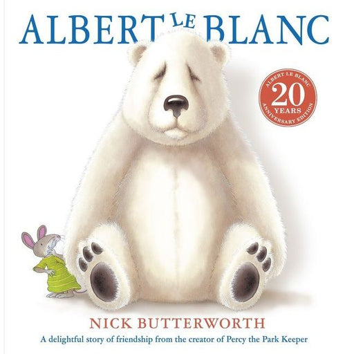 Albert le Blanc children's book cover featuring white polar bear and small character