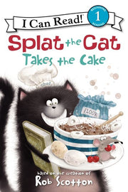 Splat the Cat Takes the Cake children's book cover showing black cat with baking ingredients
