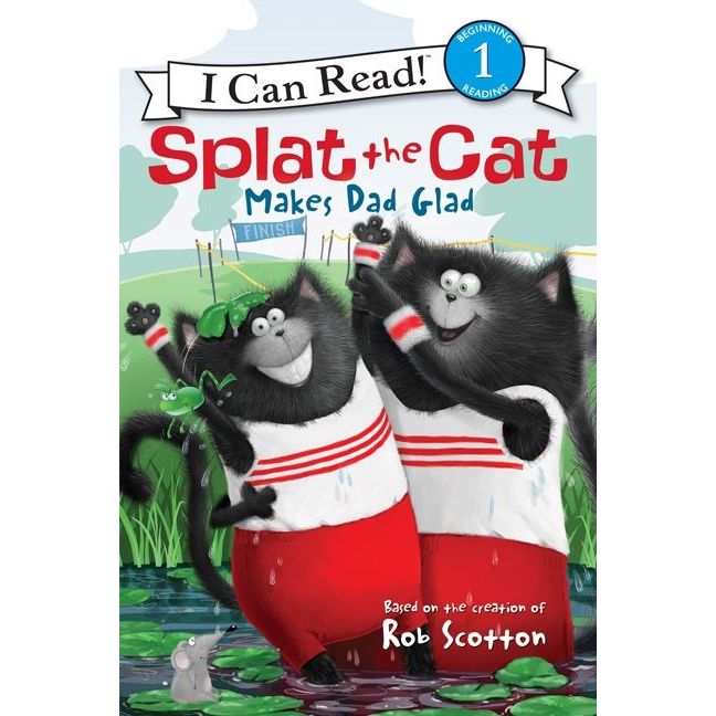 Splat the Cat Makes Dad Glad I Can Read Level 1 book cover showing two black cats in striped shirts