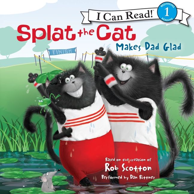 Splat the Cat Makes Dad Glad children's book cover showing two black cats in striped shirts