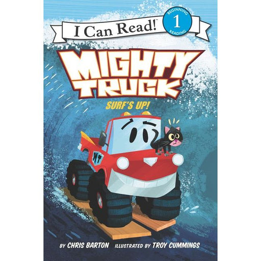 Mighty Truck Surf's Up children's book cover with red truck character surfing