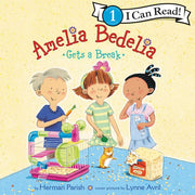 Amelia Bedelia Gets a Break children's book cover showing three kids with pet hamster cage
