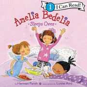 Amelia Bedelia Sleeps Over children's book cover showing three girls at sleepover