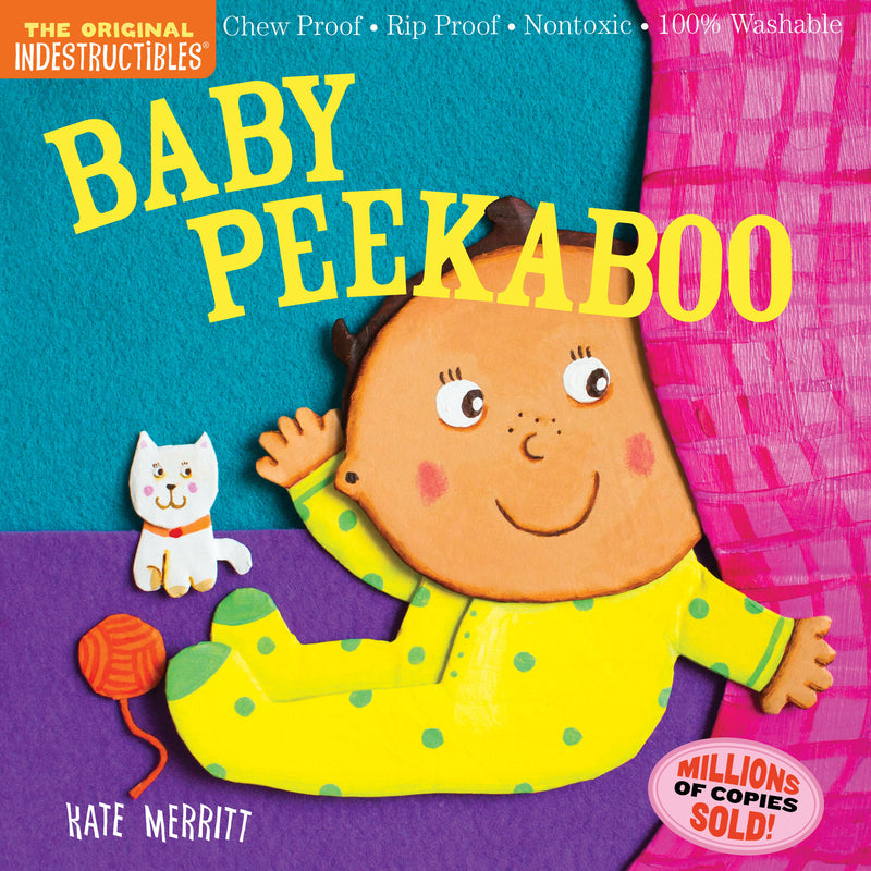 Indestructibles Baby Peekaboo book cover showing colorful baby with cat and ball