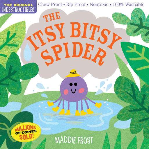 Indestructibles The Itsy Bitsy Spider children's book cover with purple spider character