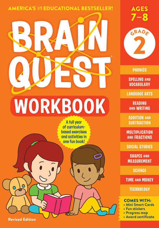 Brain Quest Grade 2 workbook cover with orange design and cartoon children