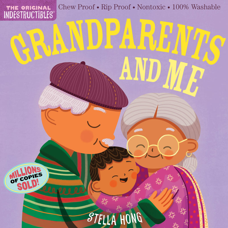 Indestructibles Grandparents and Me children's book cover with grandparents hugging child