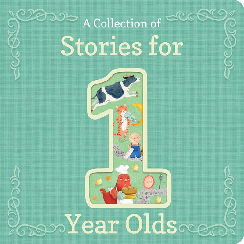 A Collection of Stories for 1 Year Olds board book with teal cover featuring illustrated animals