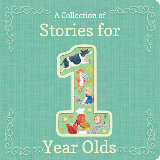 A Collection of Stories for 1 Year Olds board book with teal cover featuring illustrated animals