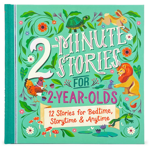 2-Minute Stories for 2-Year-Olds hardcover book with teal illustrated cover featuring animals