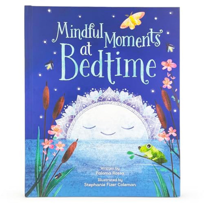 Mindful Moments at Bedtime children's book by Paloma Rossa with serene nighttime pond cover art.