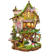 Hands Craft Fairytale Tree House miniature DIY kit with fairy, rabbit, butterflies, and warm lighting