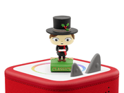 Tonie Christmas Carol figurine with top hat on red Toniebox audio player