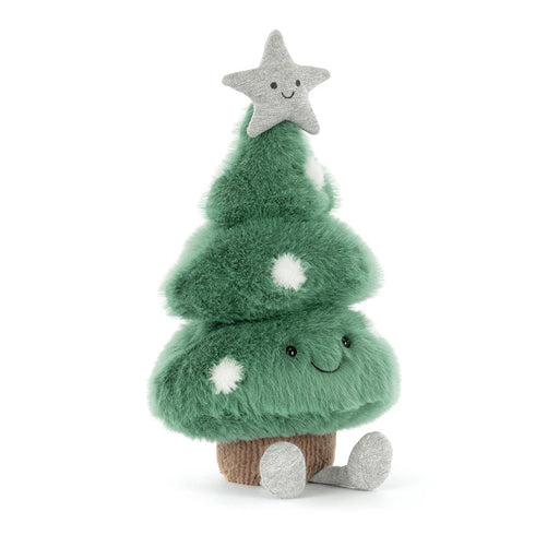 Jellycat Amuseables Christmas Tree Small plush toy with silver star and brown trunk