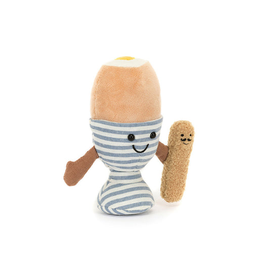 Jellycat Amuseables soft toy featuring boiled egg character with striped soldier toast