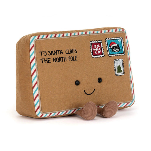 Jellycat Amuseables Letter to Santa plush toy with cute face and postal stamps