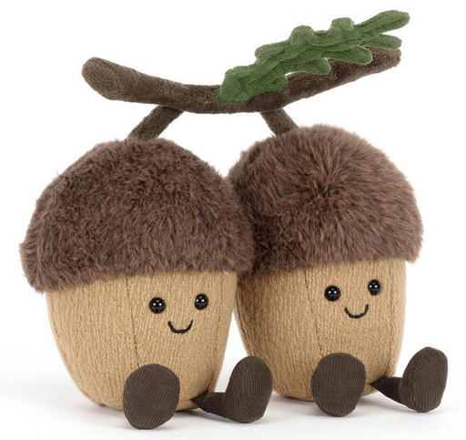 Jellycat Amuseables Ort and Tum Acorns plush toy pair with smiling faces
