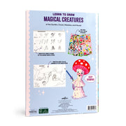 eeBoo Learn to Draw Magical Creatures book with stickers showing drawing instructions and mushroom character