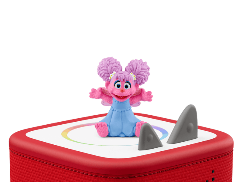 Abby Cadabby Tonie figure with purple hair on red Toniebox speaker