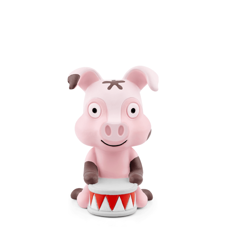 Pink pig Tonie character figurine with drum base on green background
