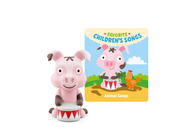 Pink pig Tonie figurine with drum accessory next to Animal Songs audio card