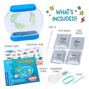 Complete Sea Creatures Aquarium kit with tank, brine shrimp supplies, guide book, and accessories