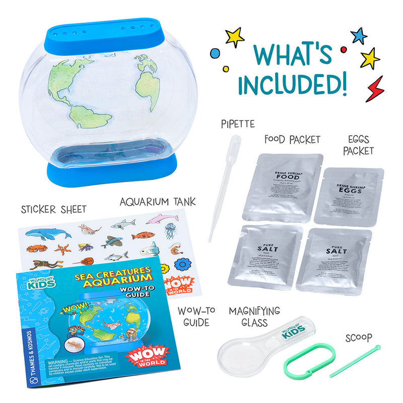Complete Sea Creatures Aquarium kit with tank, brine shrimp supplies, guide book, and accessories