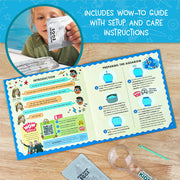 Child using Wow in the World Sea Creatures Aquarium kit with instruction guide and materials