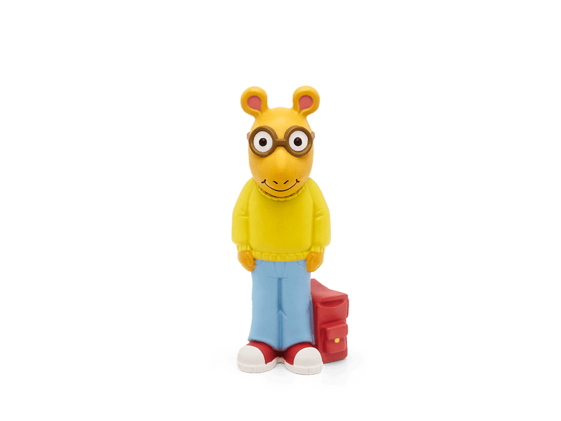 Arthur Tonie figurine with yellow sweater, blue jeans, glasses and red backpack