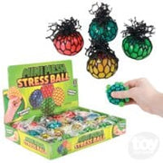 Squish and stretch stress balls with marbleized colors and spiky texture with retail display box